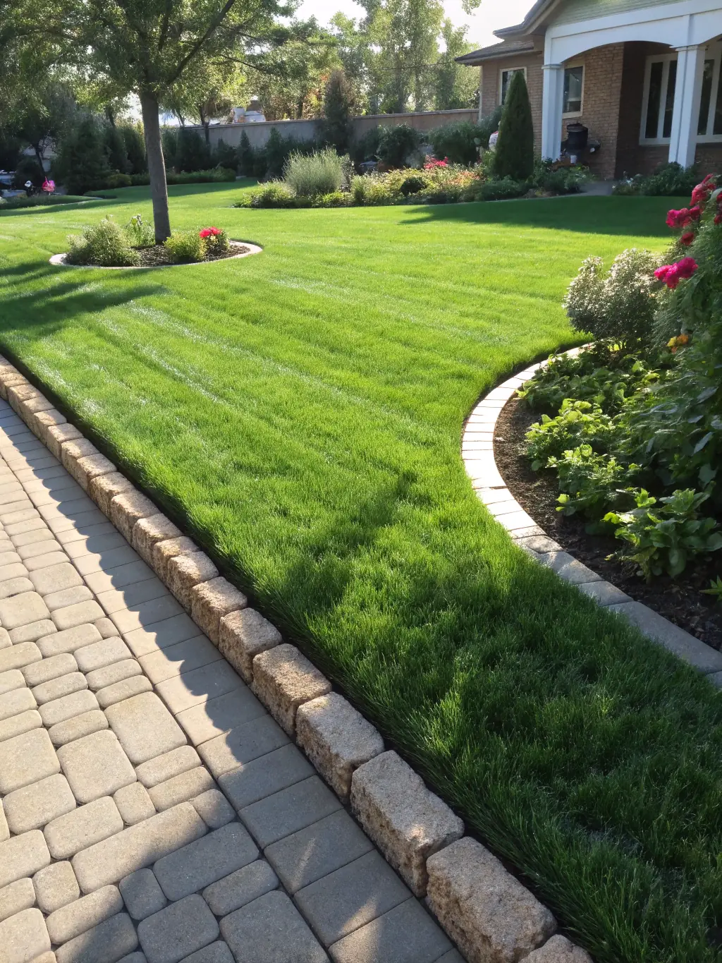 Close-up of expertly edged lawn, highlighting the clean lines and defined borders achieved by Precision Lawn & Garden Care LLC.