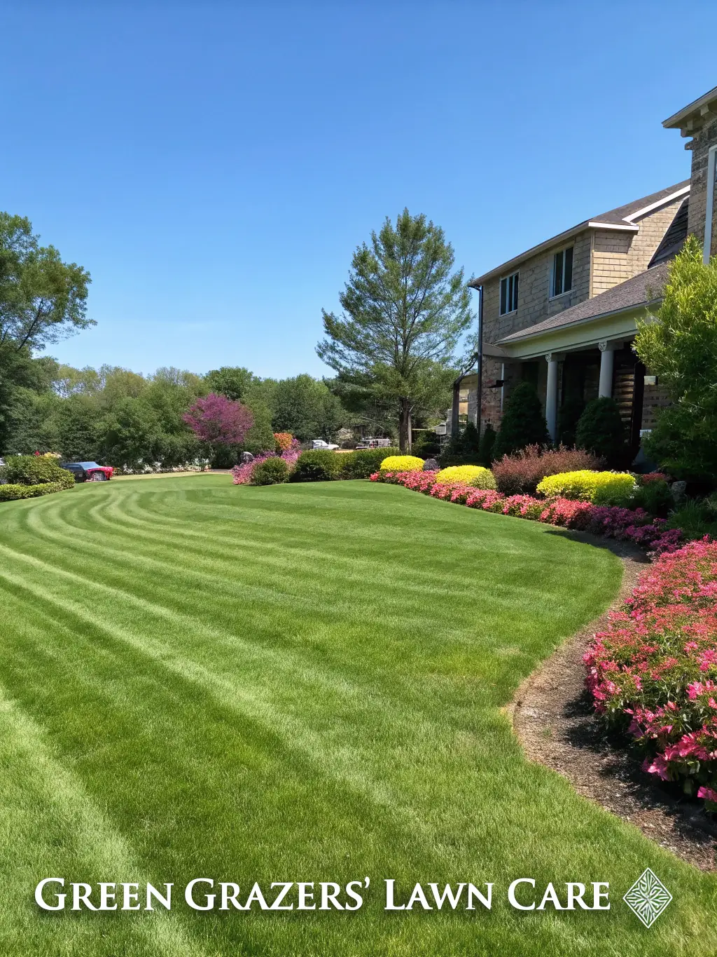A commercial property with a neatly maintained lawn, demonstrating Precision Lawn & Garden Care LLC's expertise in commercial lawn care.