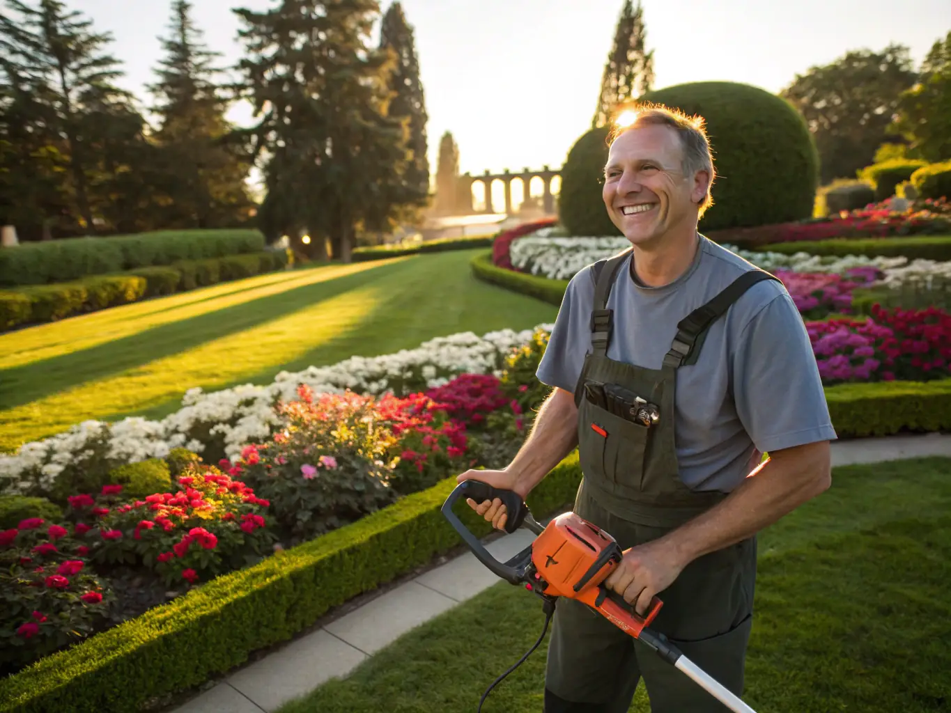 A photo of a satisfied customer shaking hands with a Precision Lawn & Garden Care LLC team member in a Clermont, Florida garden, highlighting their commitment to customer satisfaction.